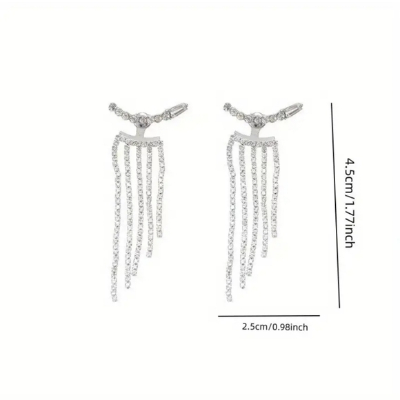 🎁🎄Christmas Present🎄🎁  Rhinestone Decor Chain Tassel Dangle Earrings~NEW - Picture 2 of 10